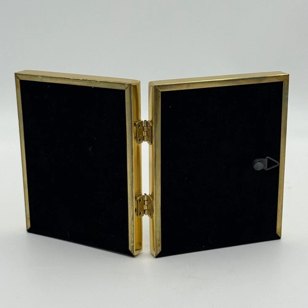 Solid Brass Double Photo Frame Hinged Folding Gold 3.5x5 Hand Polished Lacquer